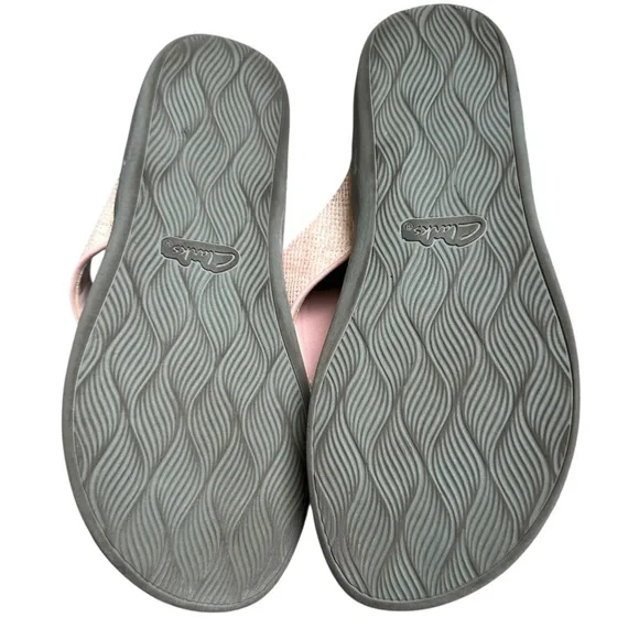 Cloudsteppers by Clarks pink/white/gold snakeskin print cushioned flip flops 10 - Picture 5 of 6